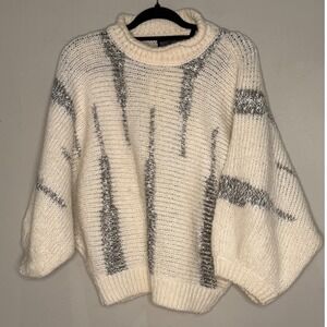 Vintage Answers Knit Sweater Stripe Crew Neck‎ Medium Cozy Oversized Old Money